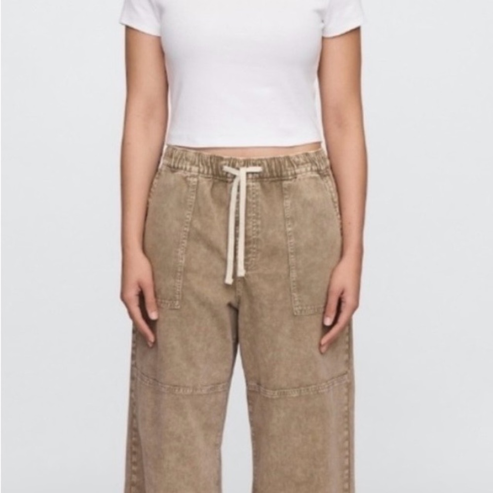 GAP Wide-Leg Drawstring Pants in Light Taupe